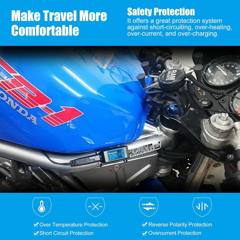 Heagstat H048AC Motorcycle USB PD3.0 Charger, SAE to USB-C and USB-A Port Adaptor, Compatible for Phone Tablet etc. with Voltmeter and Hand-Operated on/Off - Image 5